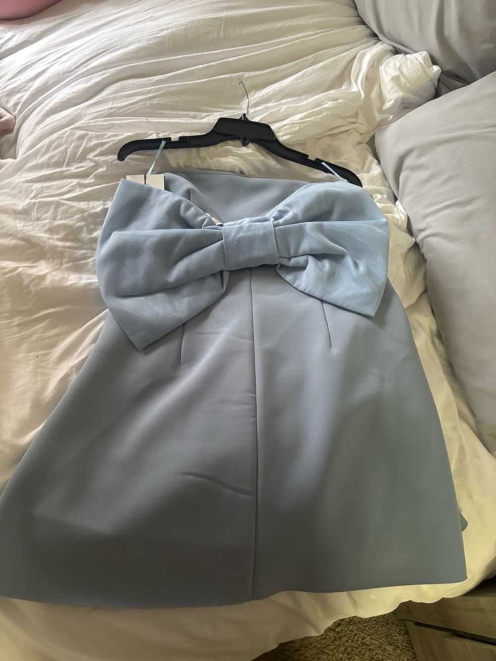 Light Blue Strapless Dress with Oversized Bow